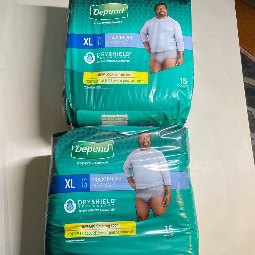 Depend XL Men's Maximum Absorbency Briefs - 2 packages for $13 - NEW, SEALED